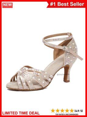 Women's Rhinestone High Heel Ballroom Dance Sandals Peep Toe Ankle Strap